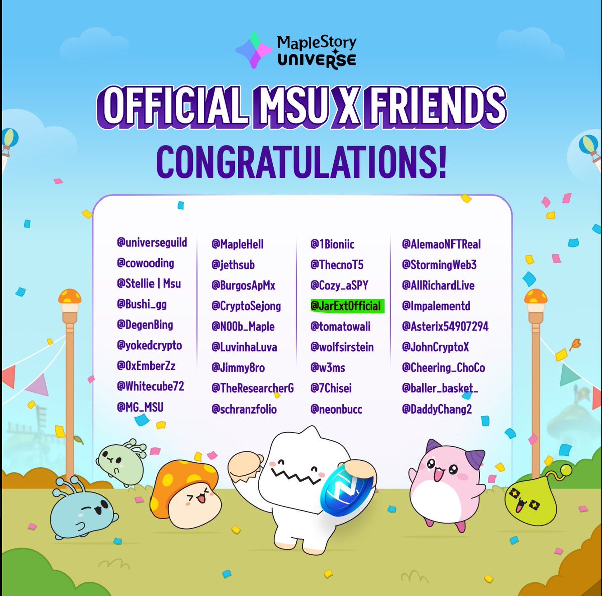JarExtOfficial's tweet image. Attendance 4/21
Making X to be verified!
Now I am officially, as a MSU X Friends @MaplestoryU player!
Feel free to follow me!
As a part of MSU Friend Mapler I would like to help every Mapler in MSU for feedback to MSU Team!
To know your voice heard!
#MapleStoryN #Web3Gaming $NXPC