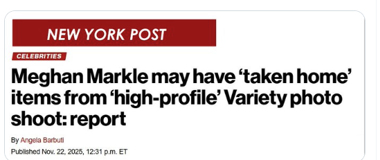 foster__braxton's tweet image. Meghan Markle is sending cease and desist letters to all media covering the story of her well known sticky fingers.   I often wonder what she stole from the Royal Palace.  It goes far beyond the Variety photo shoot.