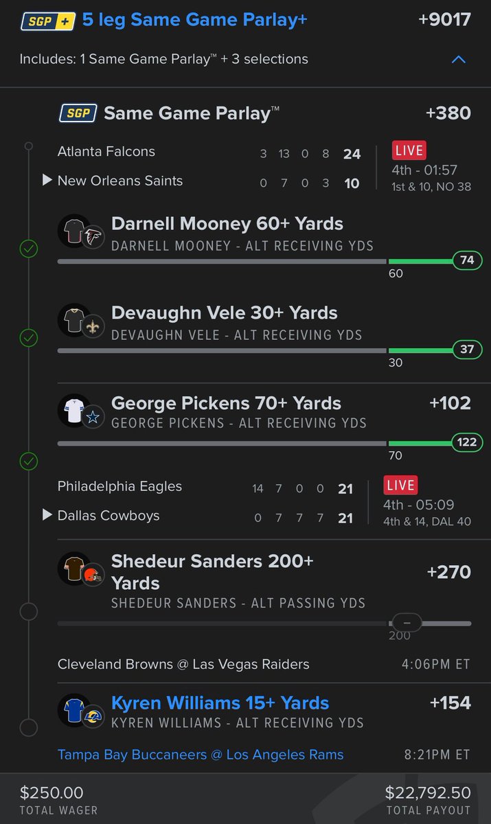 SGP_Parlay's tweet image. Kyren Williams 15 receiving yards for it all 🤞