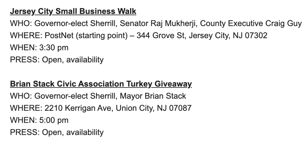 HeinisHardNews's tweet photo. .@MikieSherrill will make two stops in Hudson County tomorrow. 

First, she'll be joining @RajMukherji &amp; @CraigGuyHC on a small business walk in Jersey City, followed by  participating in @brianstacknj's infamous Thanksgiving turkey giveaway in Union City. https://t.co/JpTzgrnT9a