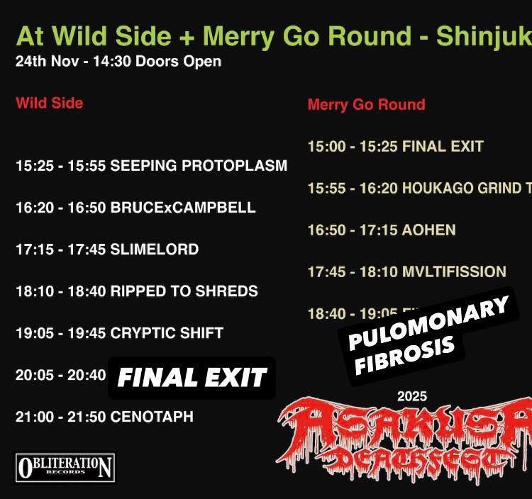 final_exit's tweet image. 本日！
浅草デスフェスト後夜祭にFINAL EXIT出演します！
Merry-Go-Roundでトップを務めた後に、Wildsideでトリ前と言う前代未聞の2ステージ！！！
お客さんと共に僕らも行ったり来たりしますw
スペシャルセットでお送りしますので、お見逃しなく！！！