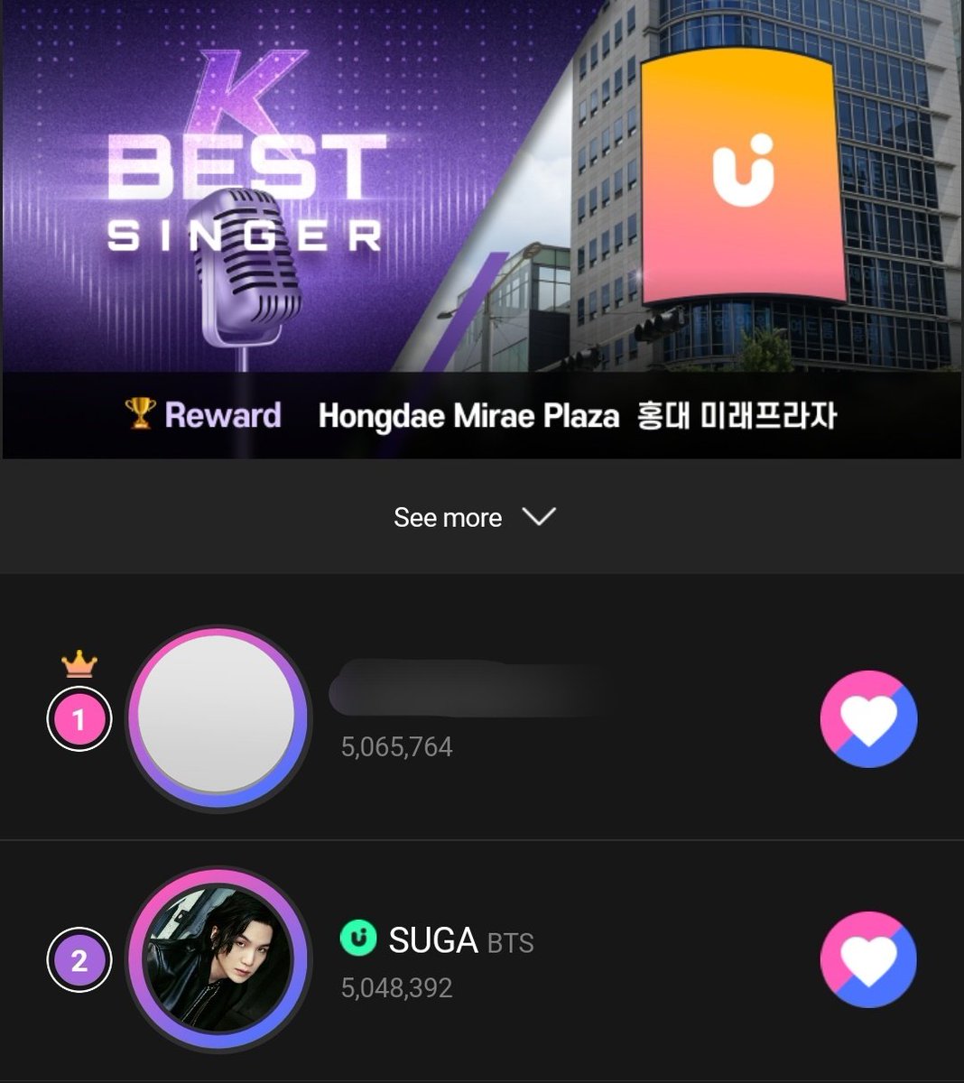 VoteForMYG's tweet image. [🗳️ | UPICK – K Best Singer]

📢 SUGA is currently in 2nd place!

A limited 100% payback event will open today for a short time only. Make sure to finish your collecting early so you’re ready when the time attack starts 🫶🏻

🖇️ s.u-pick.io/dl/cqHEkkxgnxQ
🏆 Reward: Hongdae Mirae…