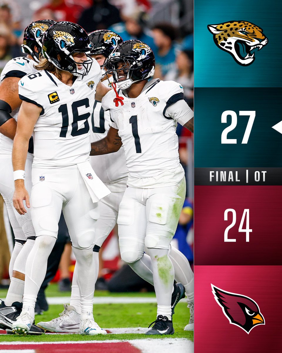 FINAL: The @Jaguars get an OT win to improve to 7-4! 