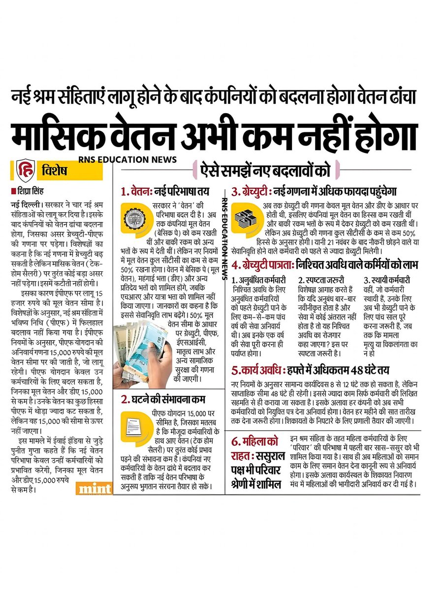 नई श्रम संहिताएं लागू होने के बाद कंपनियों को बदलना होगा वेतन ढांचा
मासिक वेतन अभी कम नहीं होगा