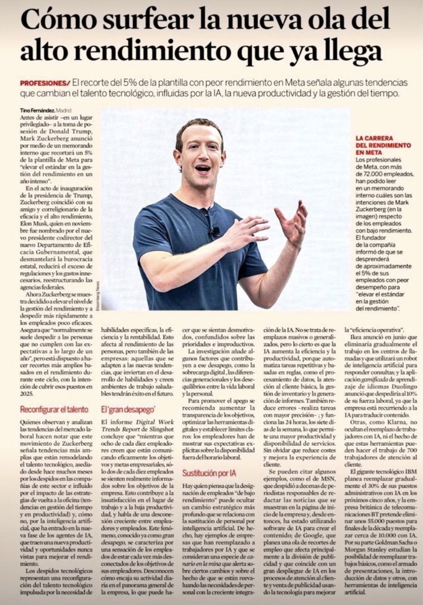 CervellsEnEquip's tweet image. La nova “ola d’alt rendiment” ja és aquí. Segons Expansión, Meta ja aposta per equips més petits amb més exigència i més IA. Acomiadaments, reconfiguració del talent i automatització de tasques.

Un canvi profund que redefinirà com entenem la feina i el rendiment.

#CompOrg25
