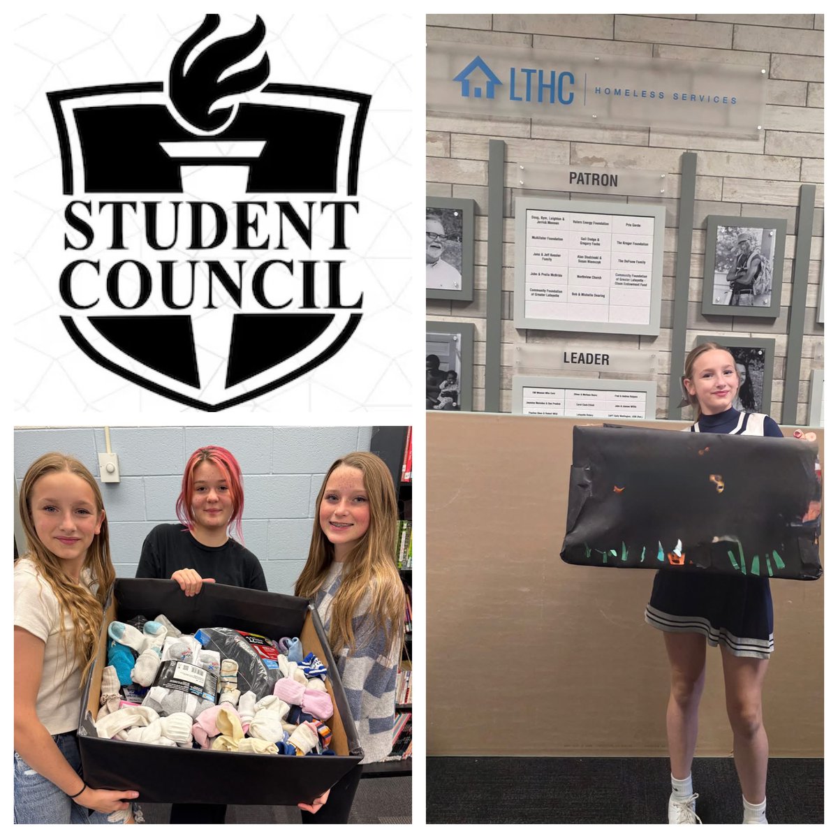 WMS_Mustangs's tweet photo. Our Student Council has been busy this month! They were able to donate 138 pairs of socks to the Lafayette Transitional Housing Center. SC also had a food drive where they collected 270 items. These items were donated to the Stockwell Community Church's Harvest Basket Ministry. https://t.co/yzxFJFxahI