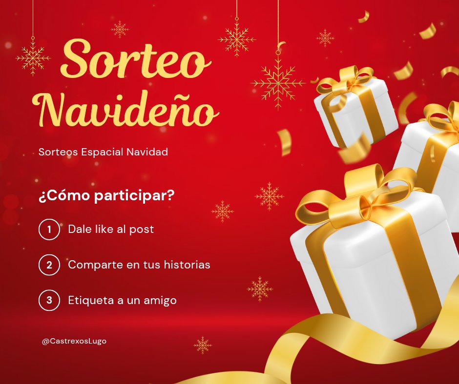 SORTEO TEMPORADA NAVIDEÑA 
#Giveaway 
🍀
#Winners
🥇15 eur 
🥈10 eur
🥉8eur 
🏅5eur🏅 5 eur 🏅 5eur 
___ <a href="/CastrexosLugo/">Castrexos Lugo</a> ____________

Felices Fiestas y Suerte a todos 🎇
👇