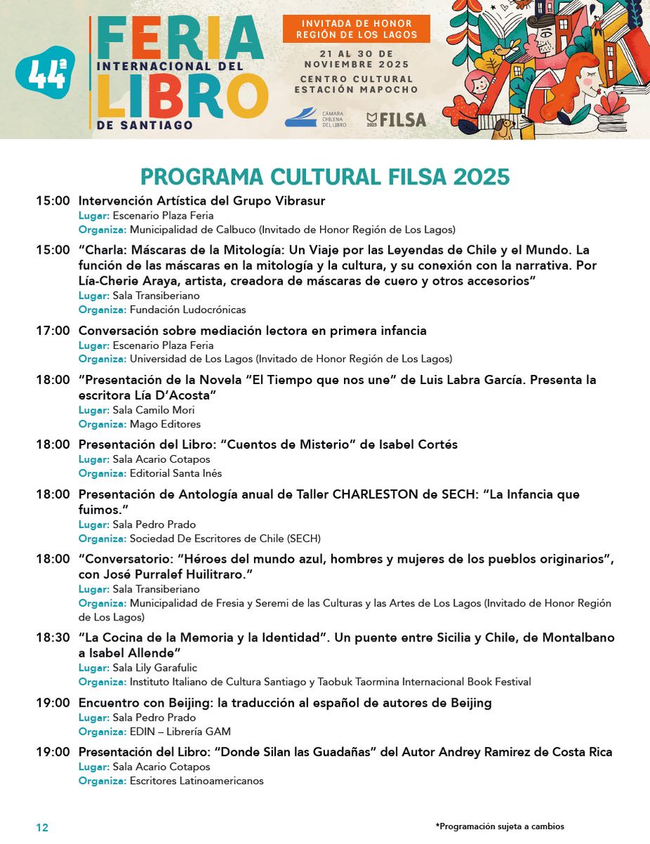 camaradellibro's tweet photo. Programa de actividades lunes 24 de noviembre #FILSA2025 📚 🙌
#FILSA2025 #FILSA #CámaraDelLibro https://t.co/8qemfrzqnf