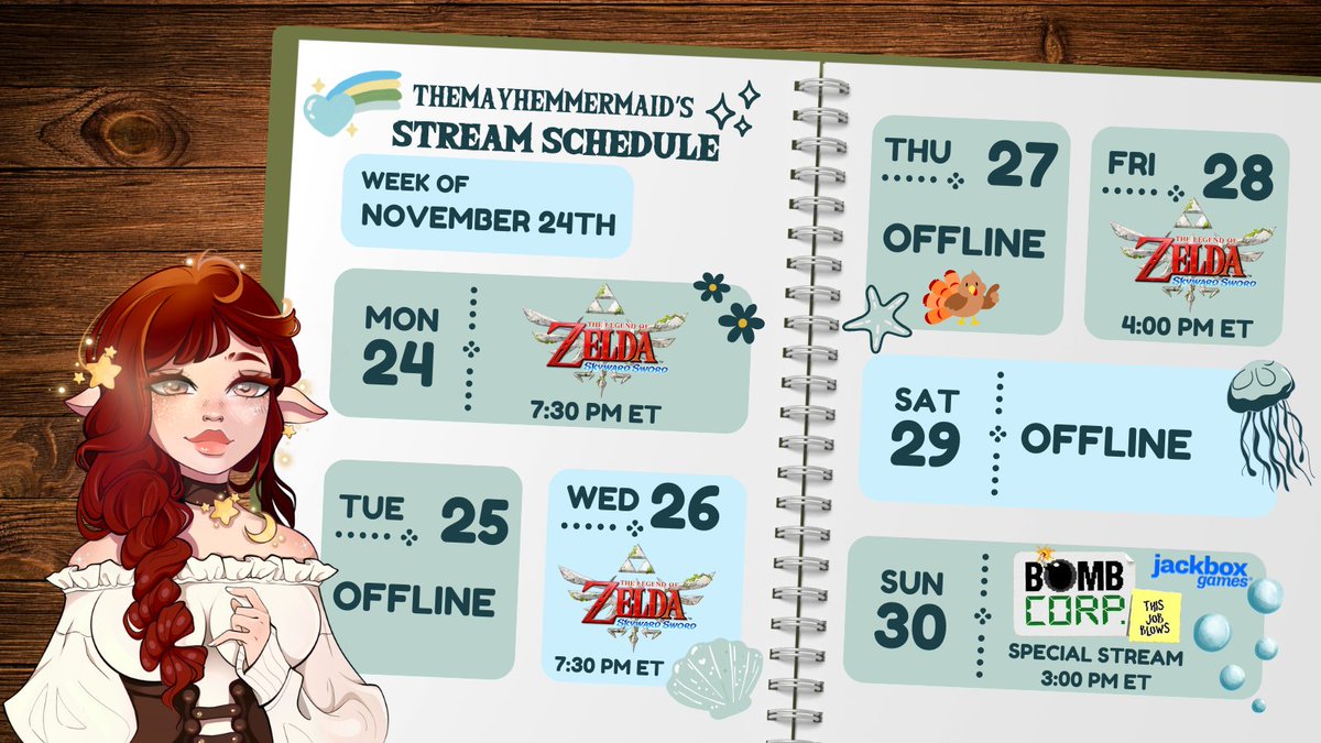 stream schedule for this week 🩵 can't wait to play some jackbox with my guildies!