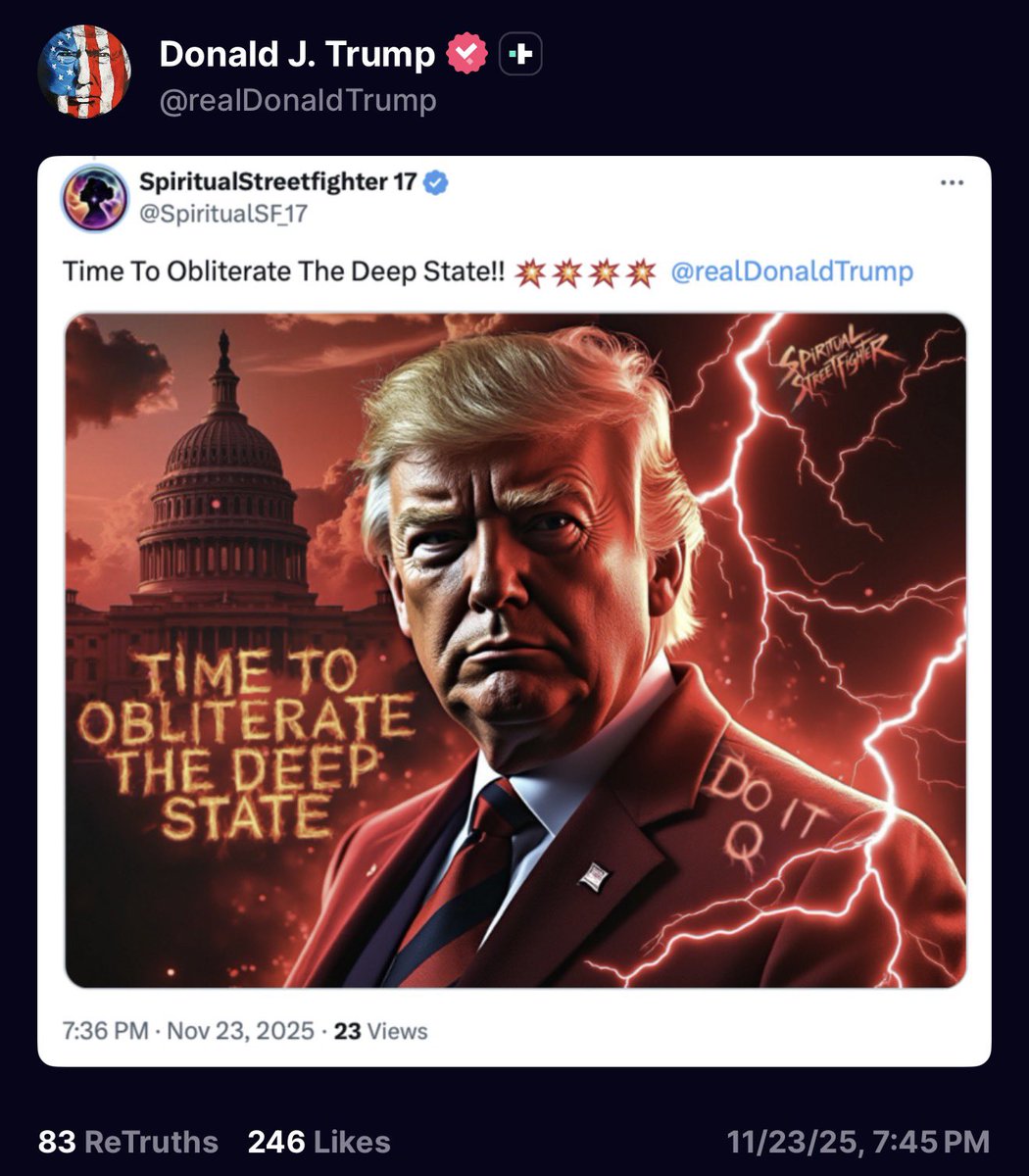 TheChiefNerd's tweet image. President Trump just posted a series of Q inspired memes on Truth Social 👀 

“Nothing can stop what is coming”

“Do it Q”