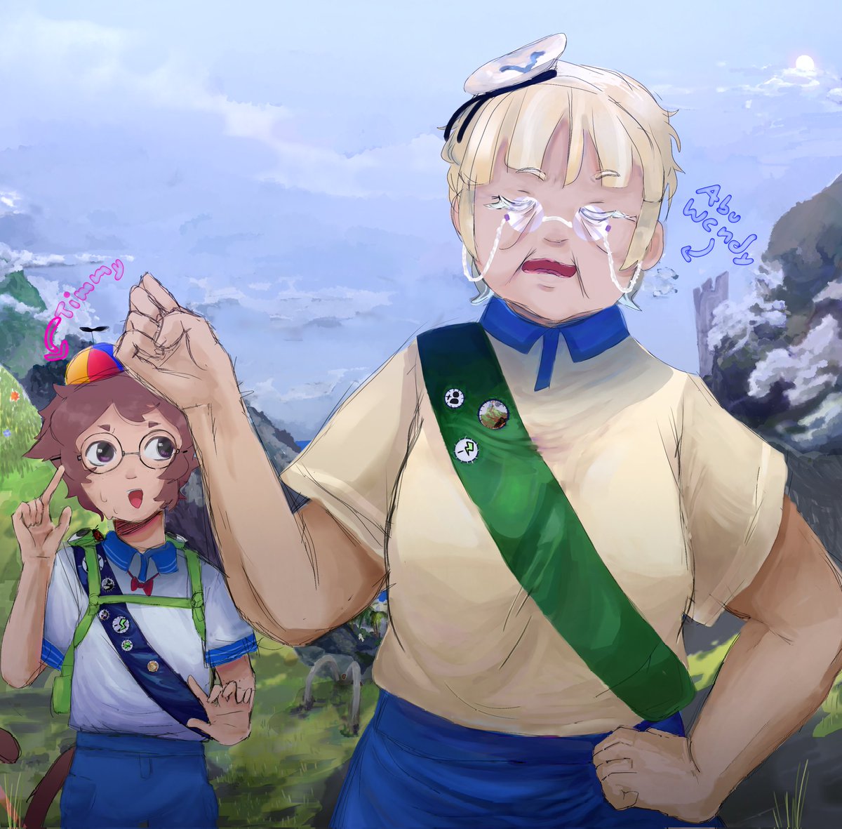 Dibujo de la vez que abu wendy y timmy jugaron peak (milenios tarde pero esq se me olvidó ponerlo en comunidad) 
#CapitanGato #WenWART #PEAK #Timmy