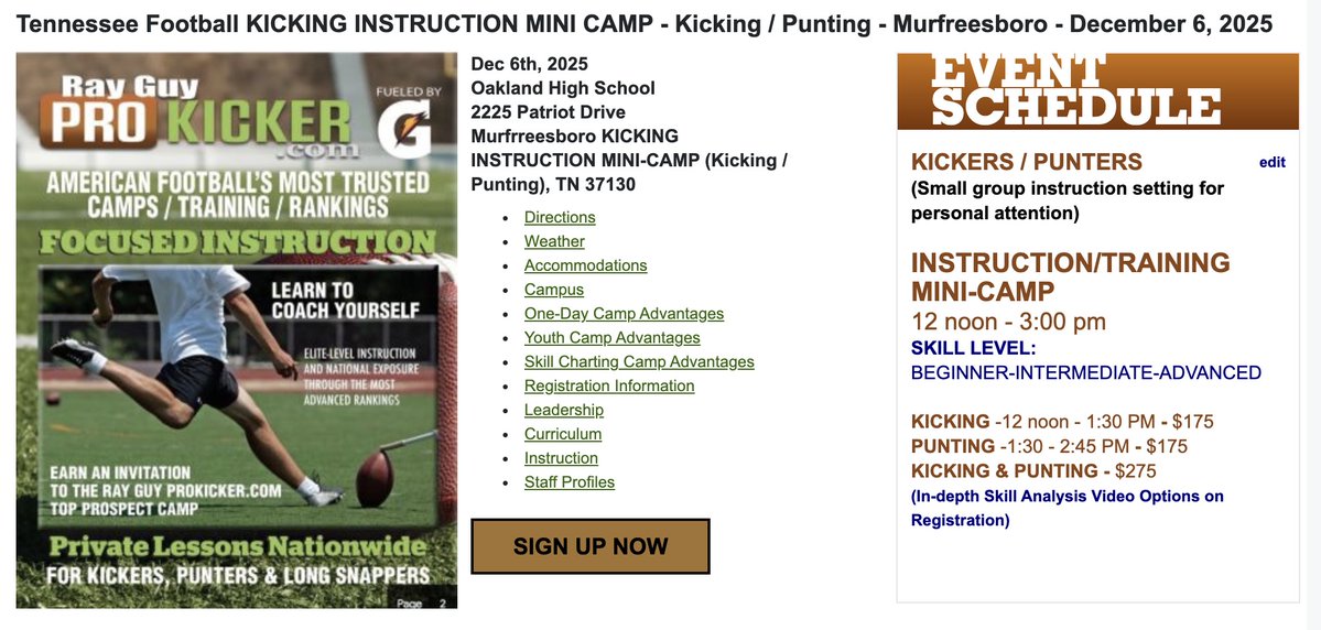Prokickercom's tweet image. Coming soon to Tennessee!
prokicker.com/camps/kicking/…