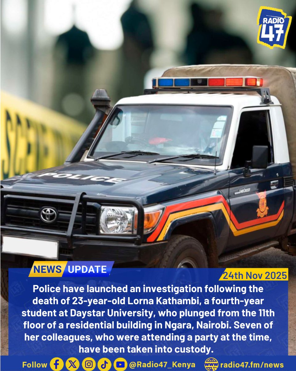 TRAGEDY: Daystar University student dies after falling from seventh floor in Ngara; seven colleagues arrested.

Follow us on:
Join our WhatsApp channel: rb.gy/iwp64y
Facebook: igit.me/lMsI3
Instagram: igit.me/x07C7
#HapaNdipo