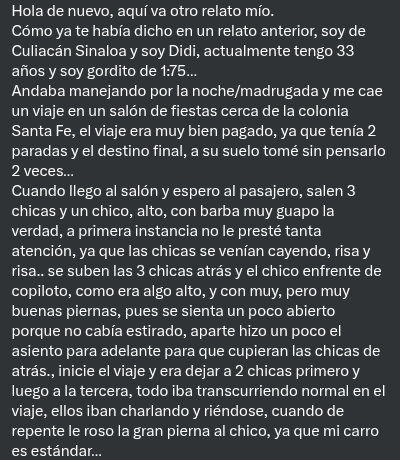 RelatosSinaloa's tweet photo. 🚨Nuevo relato 🚨
Chofer y pasajero de Didi 🚗🔥
.
Revisa los comentarios 🫣
.
Rt 🔃 y ♥️ para mas relatos.. https://t.co/wOURnbb2xt