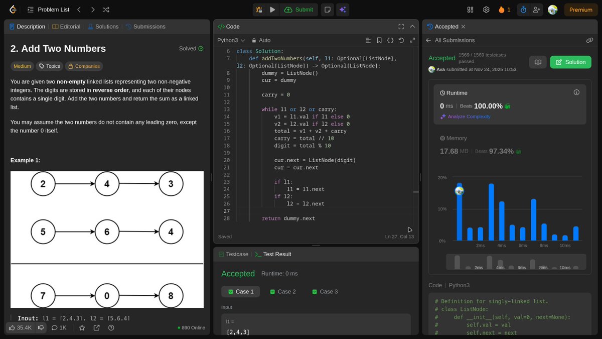 oddava's tweet image. 2 more problems done before lunch 😋

76 -&amp;gt; 78 /100
#LeetCode #leetcodeprogress