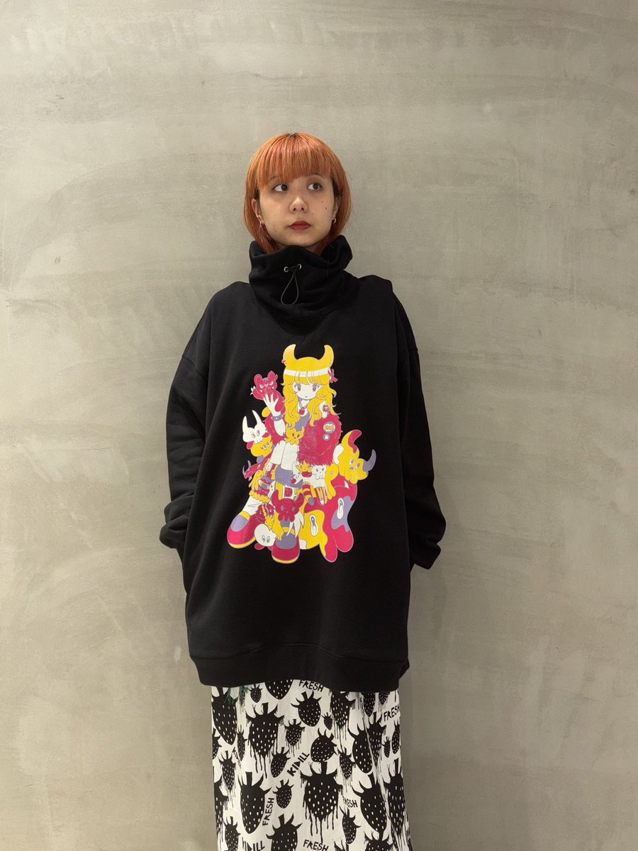 KIDILL×田中かえ PUNK GIRL HI-NECK PULLOVER SWEAT Color : BLACK