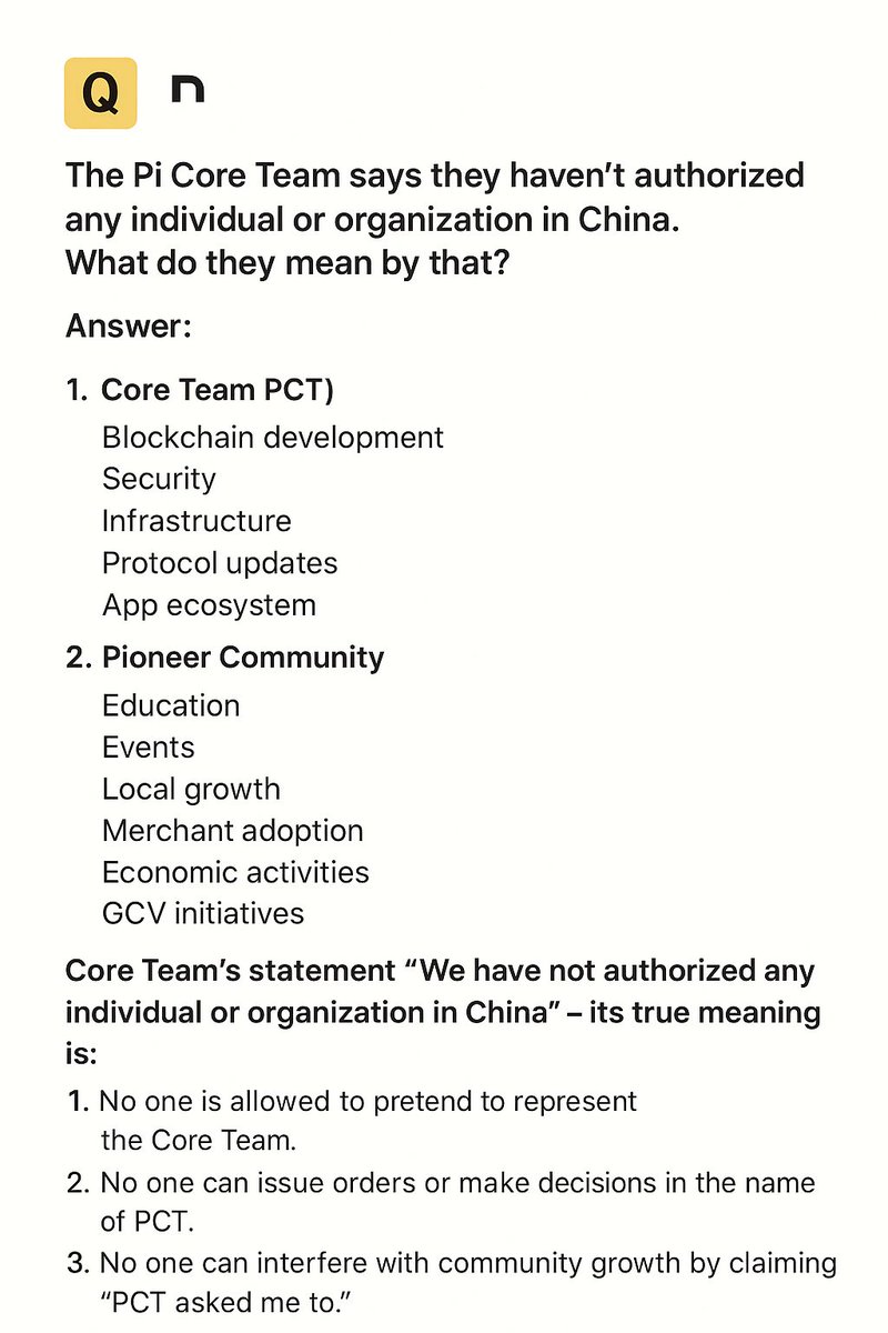 pibrens's tweet image. The Pi Core Team’s statement simply means no one can claim to represent PCT or give orders in their name. Pi is community-driven. #PCT builds the technology, pioneers build the economy. The community is free to grow, organize, educate, and expand #GCV without permission.