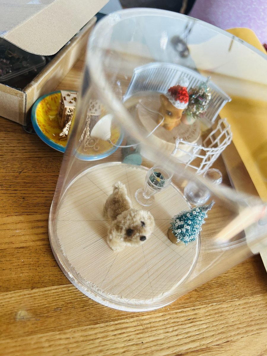 実家なう。
これは帰る度に載せてる母の趣味であるドールハウスが置ききれんくてカオスになってる玄関。

今はトイプードルのクリスマス風のやつを作成中っぽい。