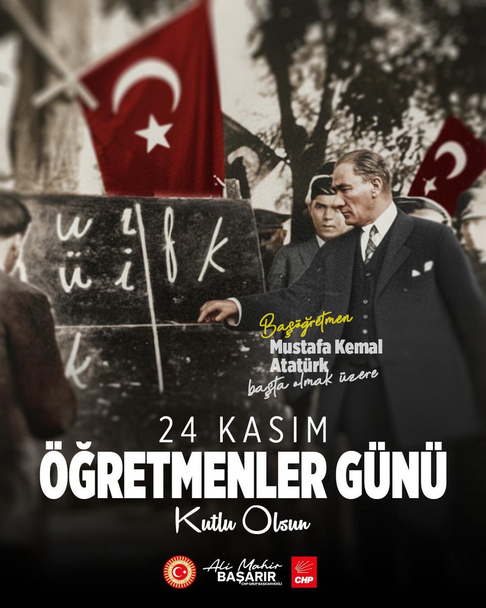 Başöğretmen Gazi Mustafa Kemal Atatürk’ün izinde;

Fikri hür, vicdanı hür, irfanı hür nesiller yetiştirme ve ülkemizi çağdaş uygarlık seviyesinin üzerine çıkarma gayesi ile fedakarca çalışan tüm öğretmenlerimizin 24 Kasım Öğretmenler Günü kutlu olsun.