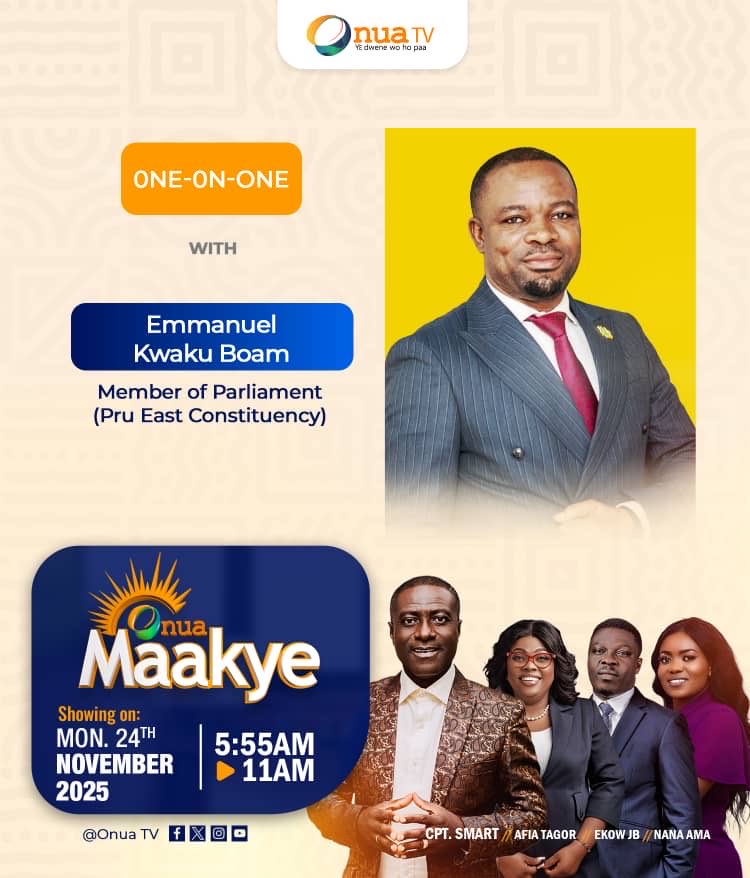 Please join me this morning at exactly 9:30 AM on Onua Maakye as we discuss issues concerning the good people of Pru East.

#PruEastMP