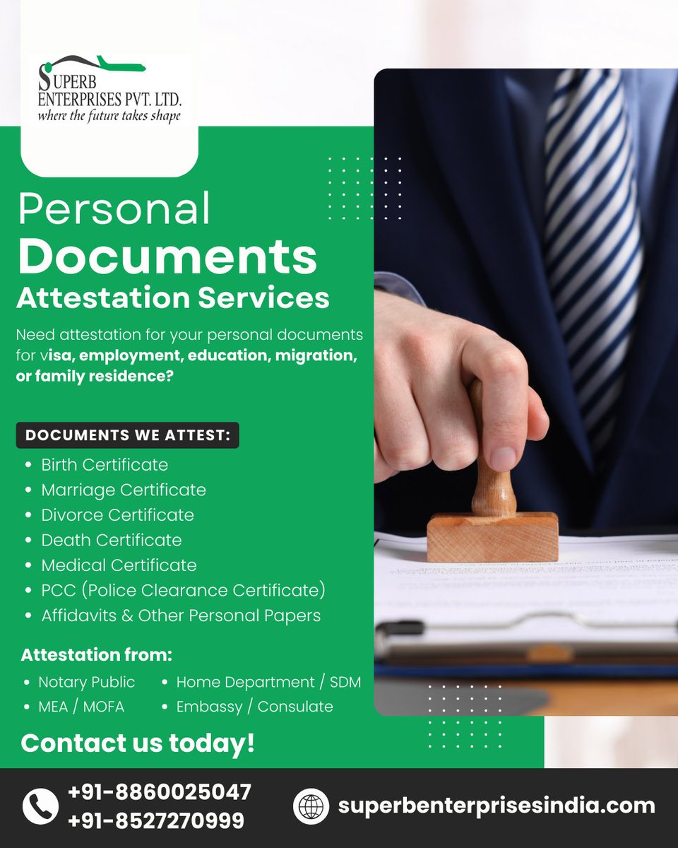 seplgroup's tweet image. From certificates to affidavits, we handle your paperwork with accuracy and care, so you can move forward without delays.
Call us: +91-11-41855999 | 🌐 superbattestation.com&quot;

#superbenterprises #legaldocuments #apostilleservices #GlobalVerification #DocumentAttestation