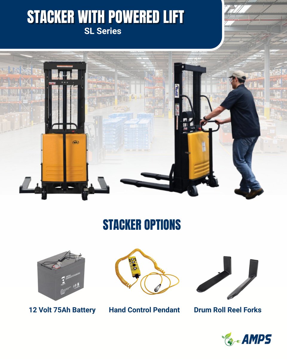 AMPS_Supply's tweet image. Upgrade your warehouse with the SL Series Stacker! 🚀
Options on AMPS: 12V 75Ah Battery, Hand Control Pendant, Drum Roll Reel Forks.

Power, precision &amp;amp; versatility in one!

#MaterialHandling #WarehouseEquipment #PoweredStacker #SLSeries #Efficiency