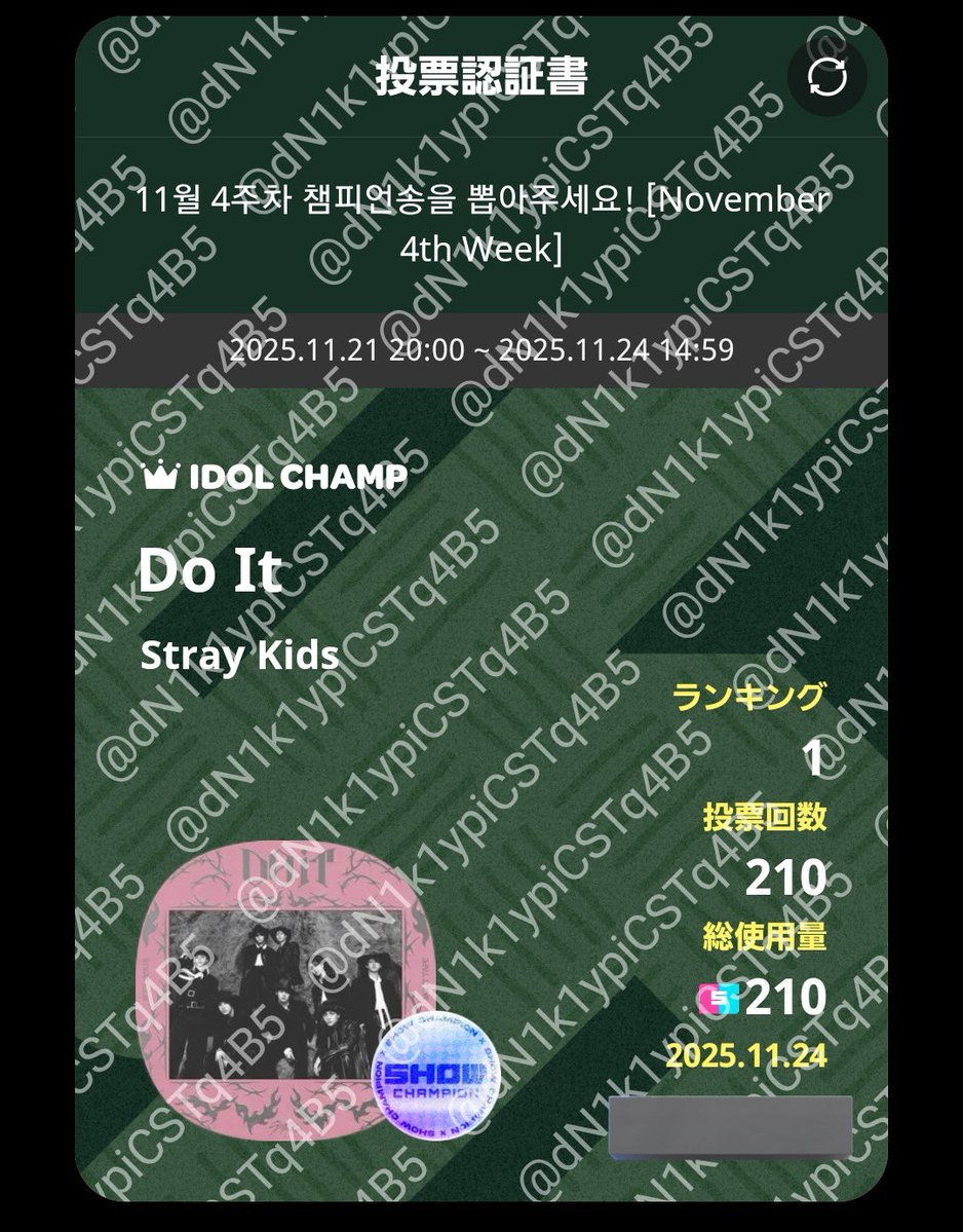 dN1k1ypiCSTq4B5's tweet image. 微力ながら投票させていただきました！スキズファイティン✊🏻🩷