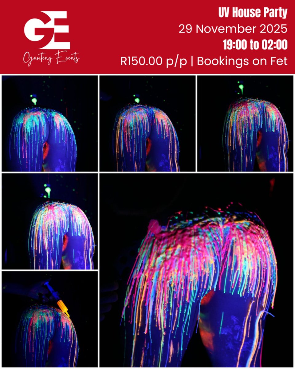 🔔 Johannesburg Kink Alert 🔔

This week, 29 November 2025, Gauteng Events is hosting their UV BDSM House Party.
If glowing, spanking and dancing is your thing… you know where to be. 💜⚡

Bookings are on Fetlife: fetlife.com/events/1741235

Shine bright, behave… or don’t. 🖤