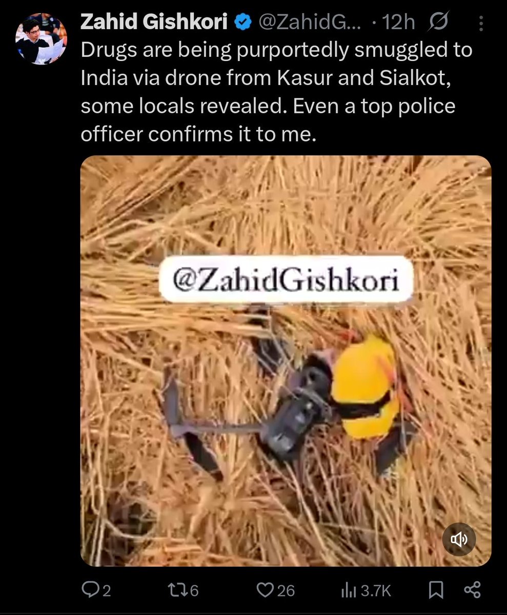 pakistan_untold's tweet image. Pak journalist Zahid Gishkori admits Pakistan is smuggling narcotics into India via drones. Check the quoted post (which may not last long)

Indian Punjab and North&apos;s youths being systematically killed by slow poisoning. Not an act of war?
