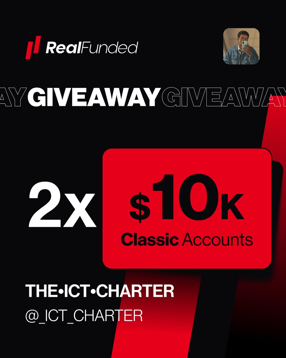 _ICT_CHARTER's tweet image. Giveaway 🔊

Follow @RealFundedProp ,and @gpsychfx  @_ICT_CHARTER
- ⁠like the following post: x.com/realfundedprop…
- Like, comment and repost this giveaway post
- Register an account on realfunded.com
- Bonus entries - join Realfunded discord: discord.gg/nXxqrFupR