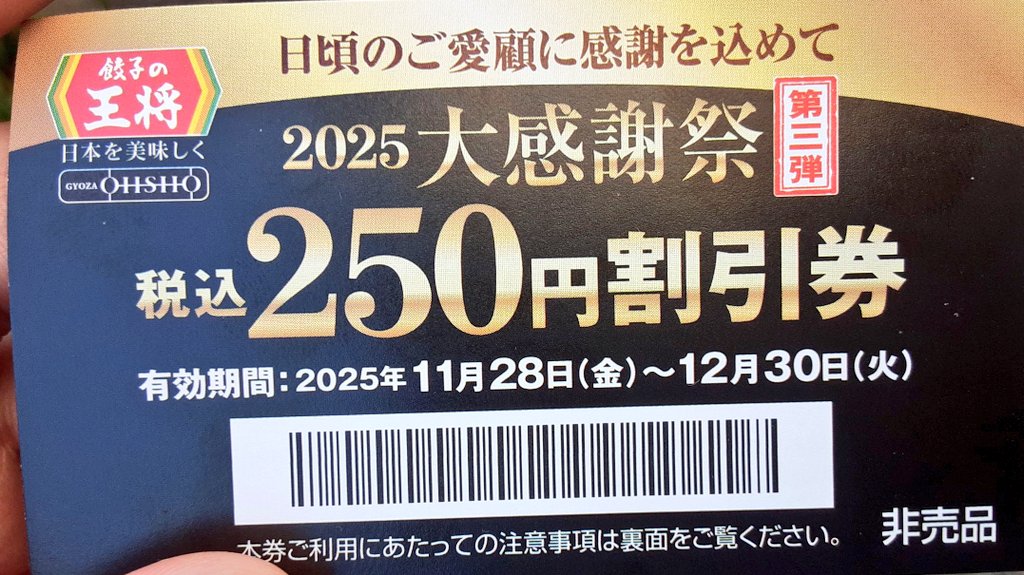 来たぜぇ……神キャンペーンがよぉ……。 餃子の王将がときどきやる500円毎