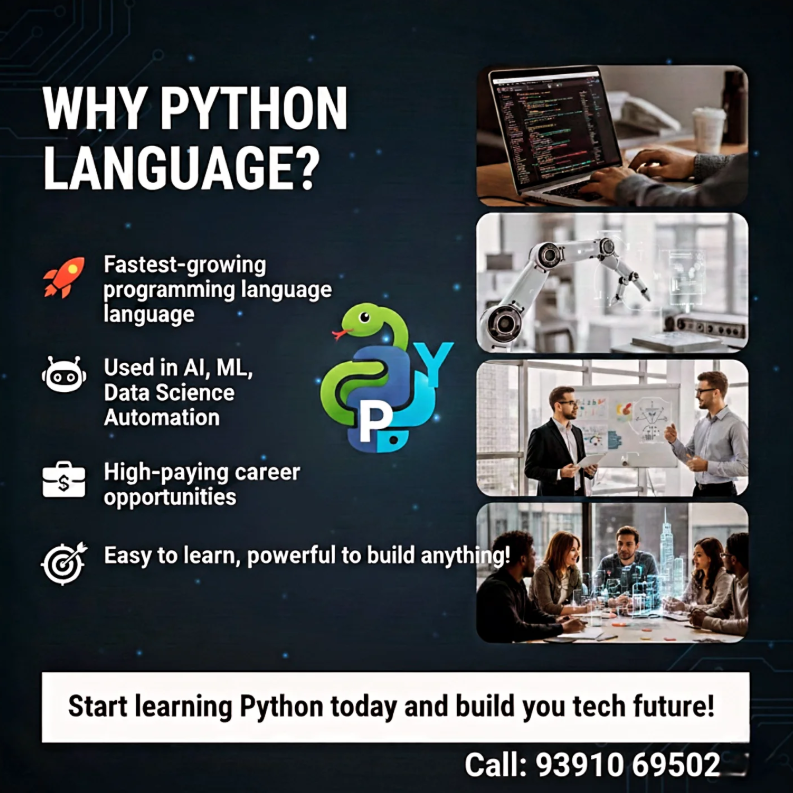 ThumbwaveMedia's tweet image. Why Python Language? 🐍

🚀 One of the fastest-growing programming languages in the world
🤖 Widely used in AI, Machine Learning, Data Science, Automation &amp;amp; Web Development
#Python #pythoncode #pythontrainingonline #thumbwavemedia #onlinetraining