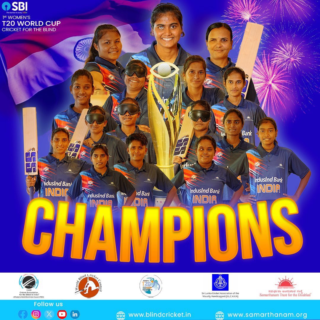 RubyPhogatYadav's tweet image. भारतीय खेलों के लिए आज का दिन सच में यादगार है।
महिला टी20 ब्लाइंड क्रिकेट विश्व कप 2025 में टीम इंडिया की शानदार जीत पर हार्दिक बधाई।
आपकी हिम्मत, लगन और जज़्बे ने तिरंगे का मान और ऊँचा किया है।

आने वाले सफर के लिए ढेरों शुभकामनाएँ।
@blind_cricket @BJPMahilaMorcha @BJP4India