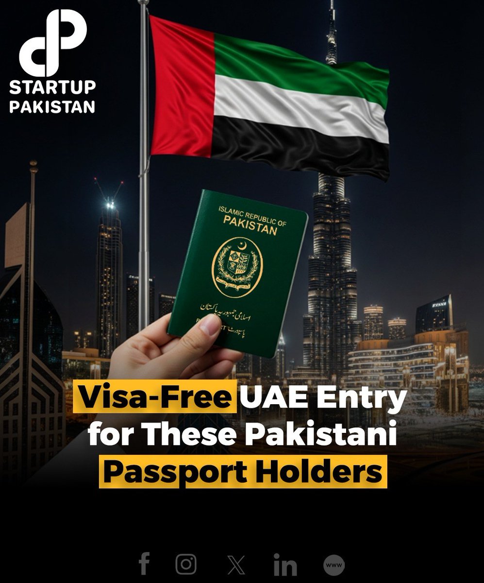 PakStartup's tweet photo. Visa-Free UAE Entry for These Pakistani Passport Holders
Read More: https://t.co/mt9qyQgyNI
#UAEVisa #Pakistan #TravelUpdate #VisaFreeEntry #PakistaniPassport https://t.co/dYmLQwP96l