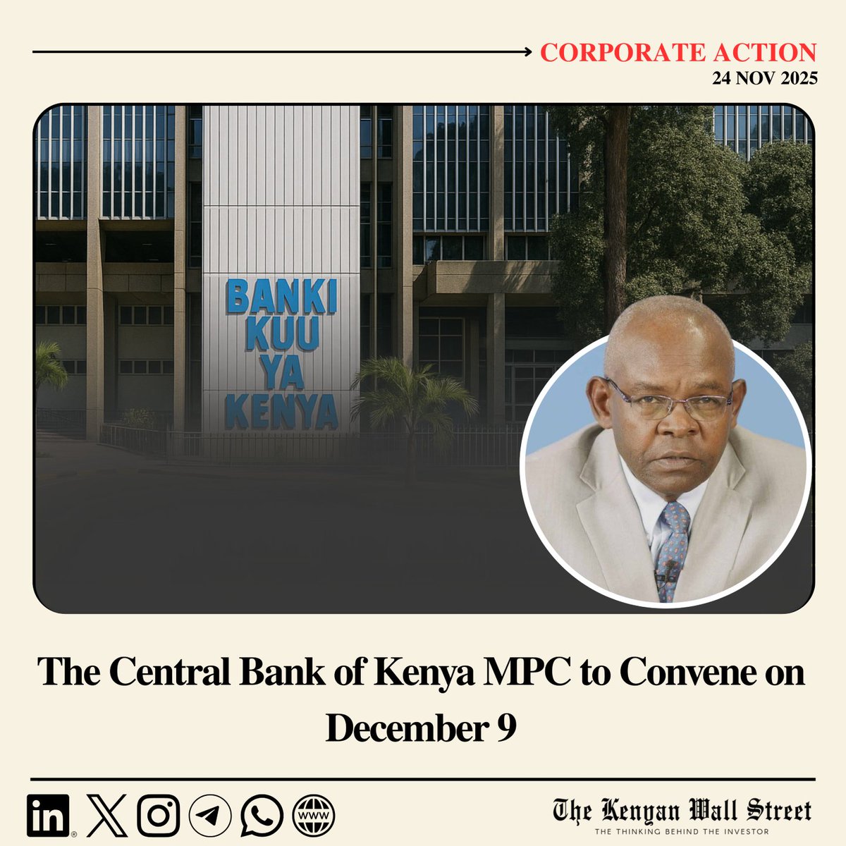 kenyanwalstreet's tweet image. The Central Bank of Kenya has set December 9, 2025 as the date for the next Monetary Policy Committee meeting.