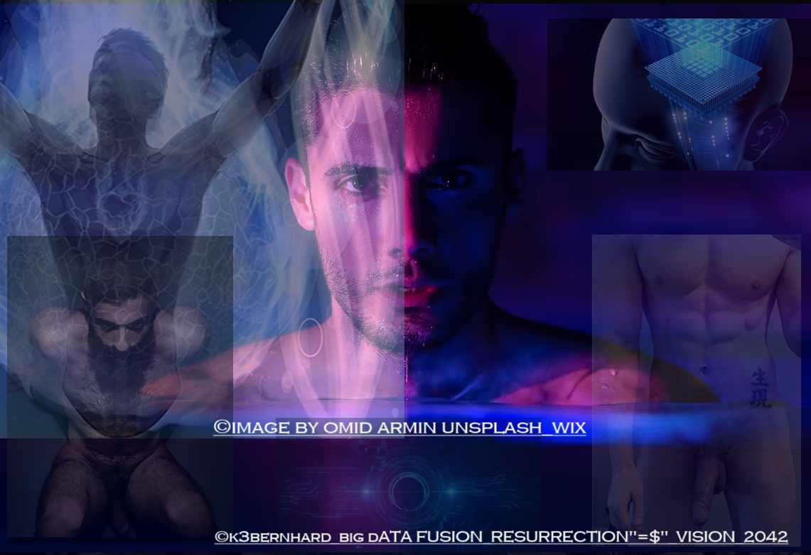 berndt_kling's tweet image. BIG DATA FUSION RESURRECTION #&quot;=$&quot;  # VISION 2042
Es handelt sich um eine #digitaleCollage ; ein Mixed-Media-Kunstwerk  *KI_google_Suche

Das Bild kombiniert Darstellungen des menschlichen Körpers mit futuristischen und technologischen Elementen, wie einem #Mikrochip  ©K3BERNHARD