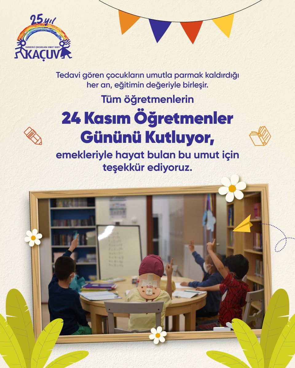 Tedavi gören çocukların umutla parmak kaldırdığı her an, eğitimin değeriyle anlam kazanıyor.
Bu değeri sabırla, sevgiyle ve emekle var eden tüm öğretmenlerin 24 Kasım Öğretmenler Günü’nü kutluyoruz. 💐 

İyi ki varsınız 💙