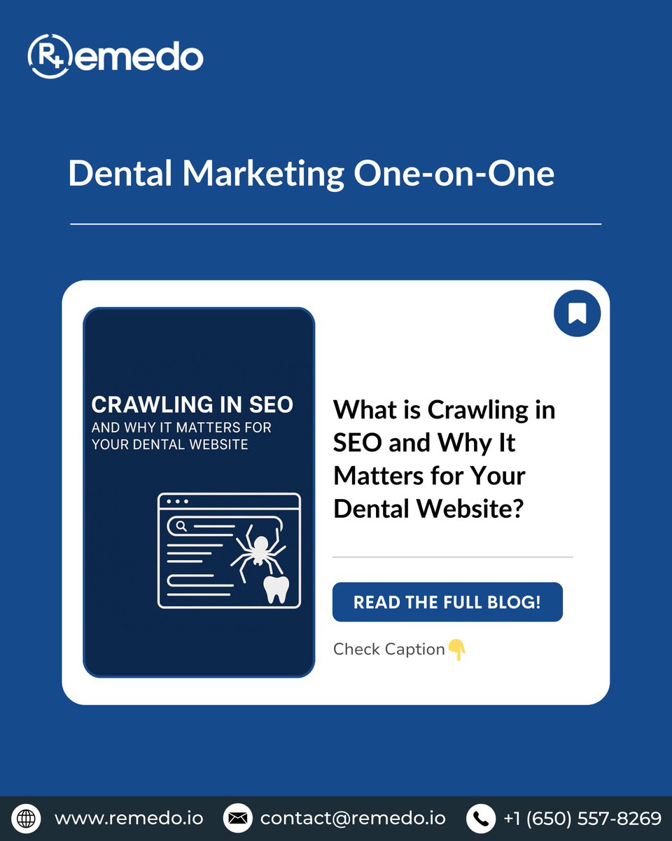 remedo_io's tweet image. 📊 What is Crawling in SEO and Why It Matters for Your Dental Website?
paragraph- Your dental site may be incredibly ...

 👉 Read the full blog: linkly.link/2R2XR 

 .
 #DentalMarketing #DentistSEO #CrawlingSEO #GoogleRankingTips #DentalPracticeGrowth #Remedo
