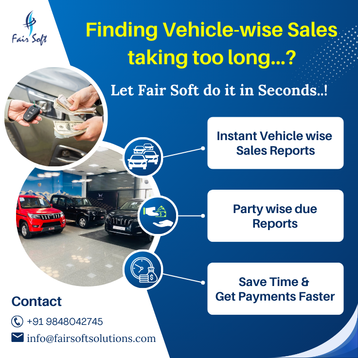 fairsoftPvtLtd's tweet image. Finding Vehicle wise sales taking to long?
For More Details Call us: 098480 42745
#FairSoft #BillingSoftware #VehicleWiseSales #PartyWiseReports #BusinessGrowth #EasyBilling #InstantReports #FMCGBusiness #RetailBusiness #WholesaleBusiness #TimeSaving #GetPaidFaster #Automation