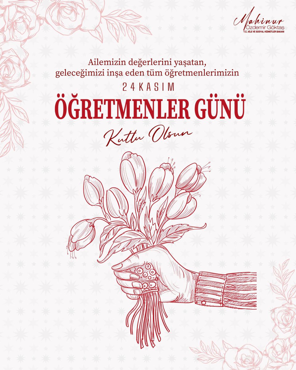 Ailemizin değerlerini yaşatan, fedakârlıkları ve emekleriyle yarınlarımızı aydınlatan tüm öğretmenlerimizin 24 Kasım Öğretmenler Günü'nü canıgönülden kutluyorum.

Evlatlarımıza yol gösteren kıymetli öğretmenlerimize şükranlarımı sunuyor, bu kutsal yolda vatanı için can veren tüm