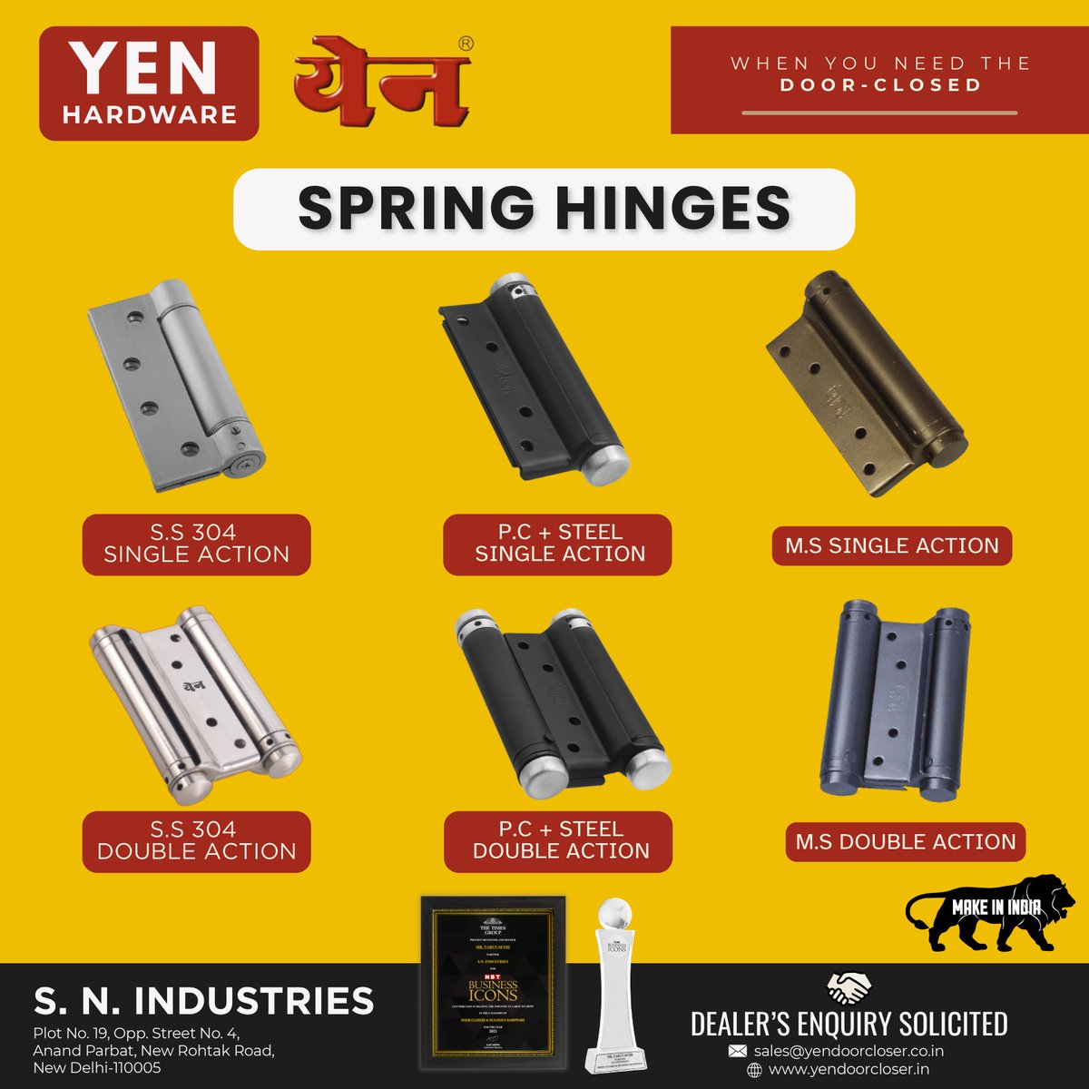 ihsndigital's tweet image. "YEN" Spring Hinges.

For enquiry Via WhatsApp: rebrand.ly/SNIndustries

S.N INDUSTRIES
Mr. Tarun Sethi  +91-9811102951

Web : yendoorcloser.in
.
.
#Delhi #SNIndustries #SpringHinges #YenHardware #DoorHardware #DoorHinges #SingleActionHinge #DoubleActionHinge #ihsndigital