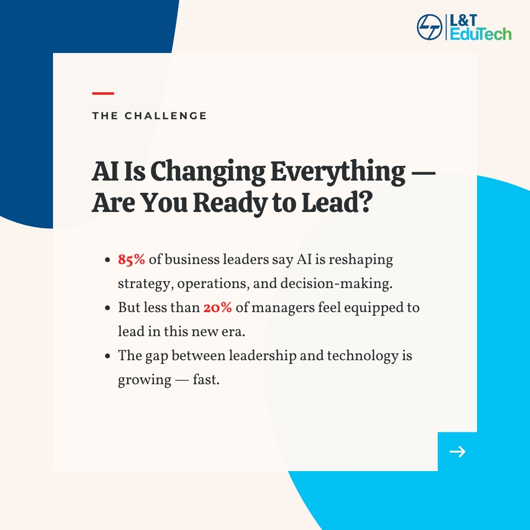 lntedutech's tweet image. AI is reshaping leadership — are you ready? The Executive MBA by L&amp;amp;T EduTech &amp;amp; KREA University equips working professionals with skills in strategy, AI, data &amp;amp; innovation. 
Admissions 2025 open. Limited seats.
Apply now: lntedutech.com/executive-mba/…
#ExecutiveMBA #LnTEduTech