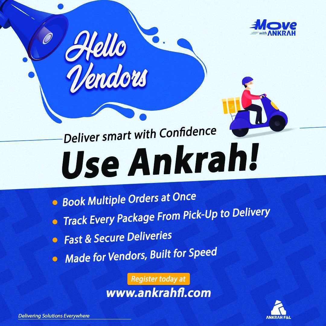 Retailers, wholesalers, Use Ankrah!

#delivery #logistics #courier #package #Ghana #Accra #Ankrah #AnkrahFL #MovewithAnkrah 
#UseAnkrah