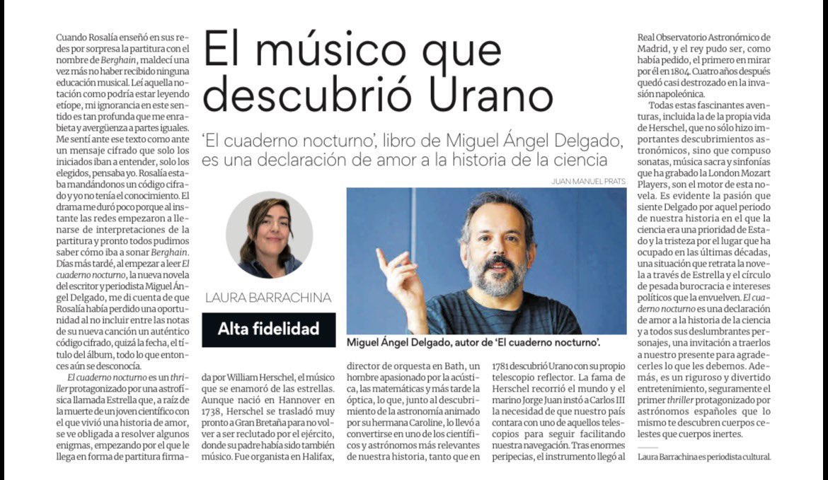 A mi querida <a href="/laurabarrachina/">Laura Barrachina</a>, la lectura de mi “El cuaderno nocturno” le ha dado pie a escribir esta columna en el suplemento “Abril” de <a href="/el_Periodico/">elPeriódico</a> en la que, como siempre, hilvana ideas con la sensibilidad que todos le conocemos. Podéis leerla aquí: elperiodico.com/es/ocio-y-cult…