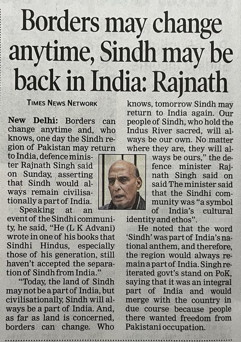 v_sanjai's tweet photo. Sindhis share strong cultural ties with #India and have a history of discrimination in #Pakistan. There is a reason why @rajnathsingh is indulging in sabre rattling. https://t.co/lBQFVD71PH