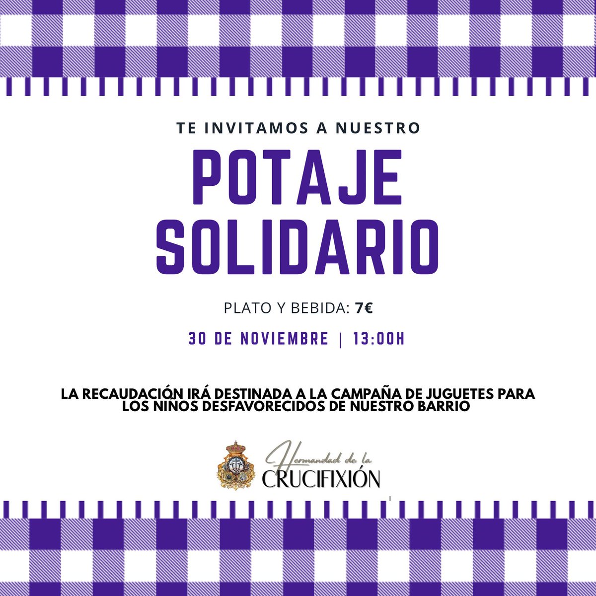 🍽️ 𝐂𝐀𝐑𝐈𝐃𝐀𝐃 | El domingo, 30 de noviembre, tendremos en nuestra Casa-Hermandad, nuestro tradicional "Potaje Solidario" a beneficio de la Obra Social de la Hermandad. Todo lo recaudado será destinado para la "Campaña de Juguetes" de Navidad 🎄🎁 
🕒 13:00H
📍Casa-Hermandad
