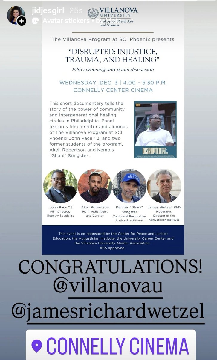 Pennsylvania CARES Initiative wants to say congratulations to our dear friend, Jim Wetzel &amp; <a href="/VillanovaU/">Villanova University</a> program at SCI Phoenix. "Disrupted: Injustice, Trauma, &amp; Healing". Screening is Wednesday, 12/3/25 from 4-5:30pm Villanova University, Connelly Center Cinema
