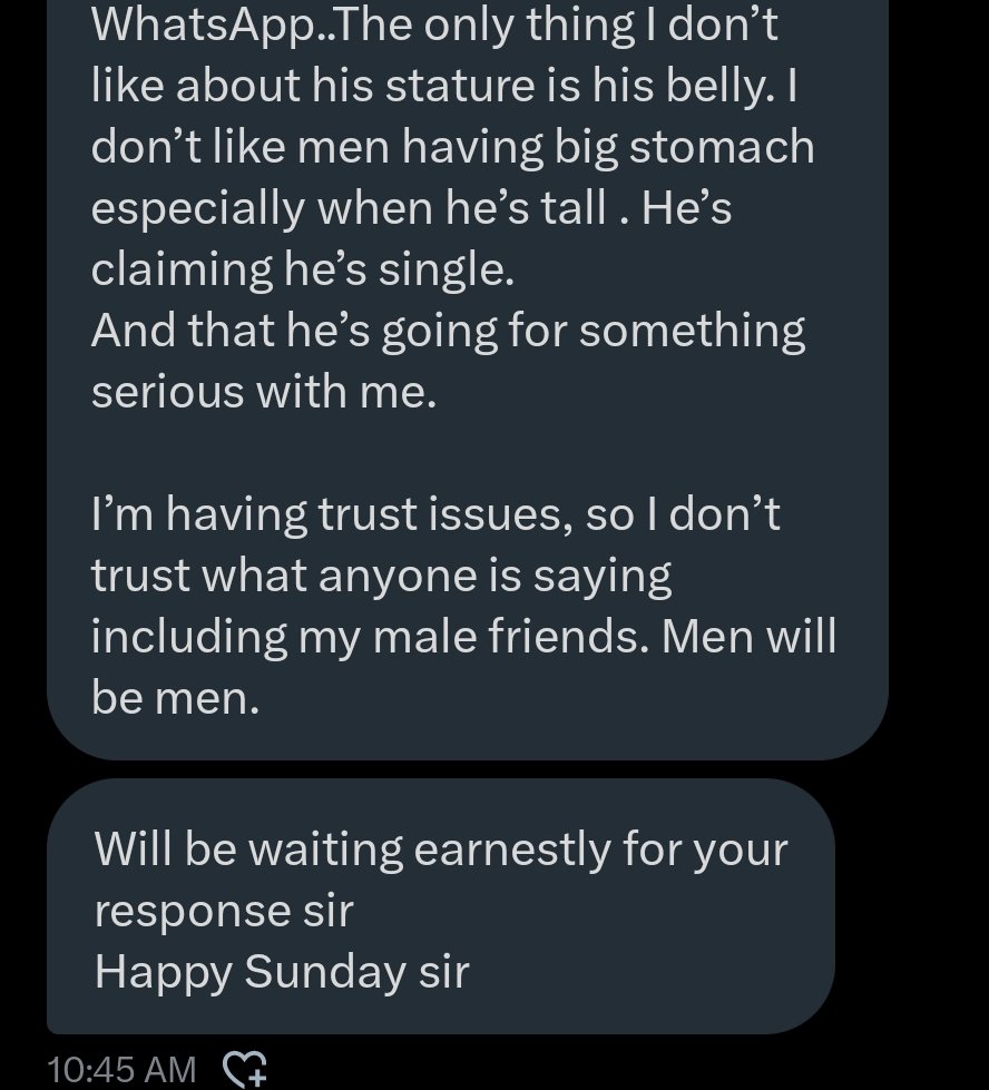 jon_d_doe's tweet photo. She's 29.

The last time we chatted, she was heartbroken and worried about her age.

I told her that when next she finds a man, she should come to me for guidance.

But this her comeback has left me confused.

I do not think any of the men are a good choice ooo.

Please advise😂. https://t.co/dzuyFZI06W