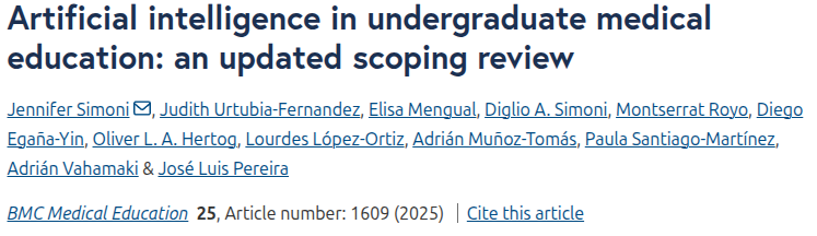 Sedem_ORG's tweet image. Autores de @MedUNAV y @edumed_unav destacan el drástico aumento en el uso de IA en la #EduMed, lo que presenta tanto beneficios como desafíos. Si bien la IA puede mejorar las experiencias de aprendizaje, la evidencia más sólida requiere definir #competencias, #métodos y #ética.