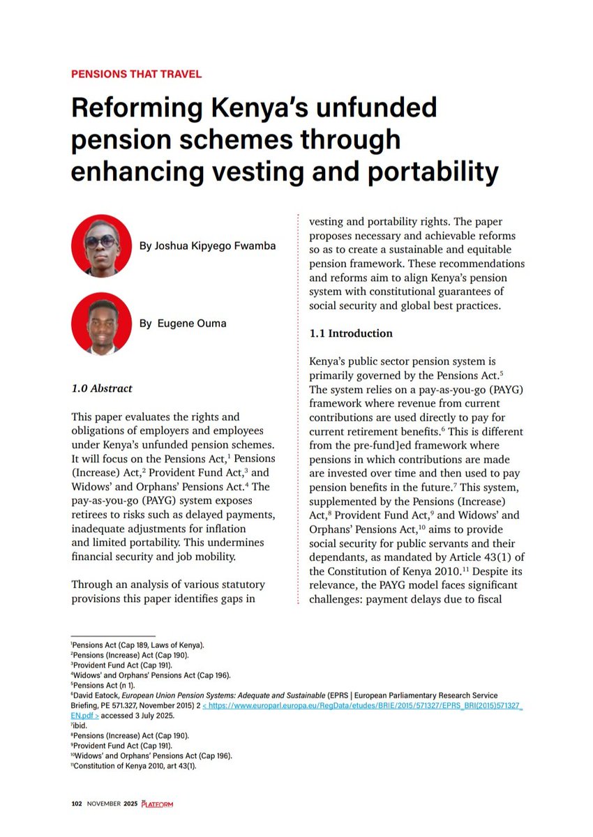 KULSA_Kabarak's tweet image. #PublicationAlert!  
Eugene &amp;amp; @JoFwaKe unpack how legal reforms can restore dignity to retirees under 🇰🇪&apos;s #PensionLaws. 

They explore the rights &amp;amp; obligations of employers and employees—spotlighting gaps threatening financial security post-retirement.
 🔗theplatformke.co.ke/admin/issues/T…
